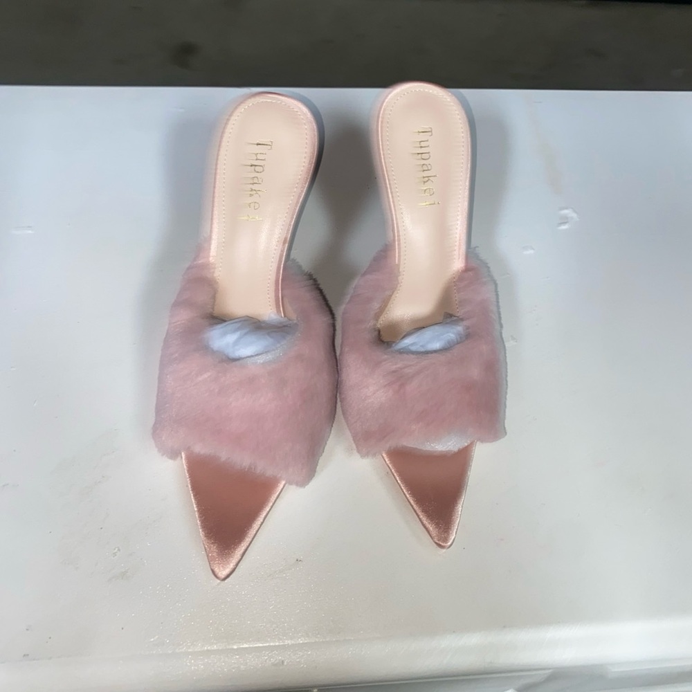 Elegant Pink Faux Fur Mules by